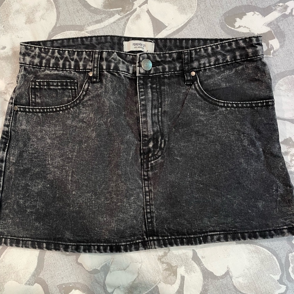 Black Acid Washed Jean Skirt